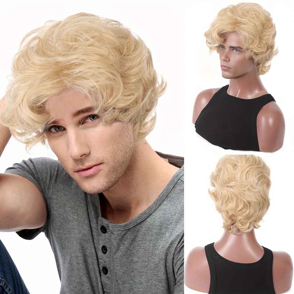 Mens Blonde Wig Short Wavy Flu - Prop For Cosplay incelemesi ve fiyatı