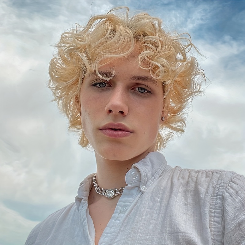 Mens Blonde Wig Short Wavy Flu - Prop For Cosplay incelemesi ve fiyatı