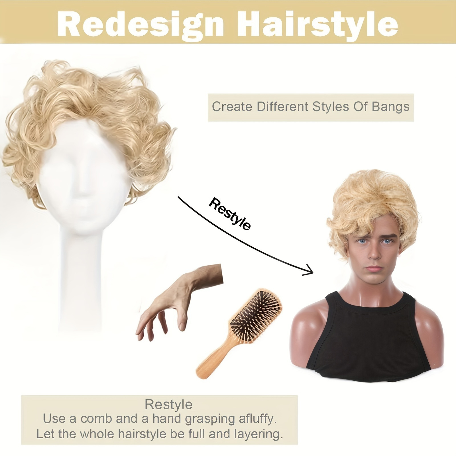 Mens Blonde Wig Short Wavy Flu - Prop For Cosplay incelemesi ve fiyatı
