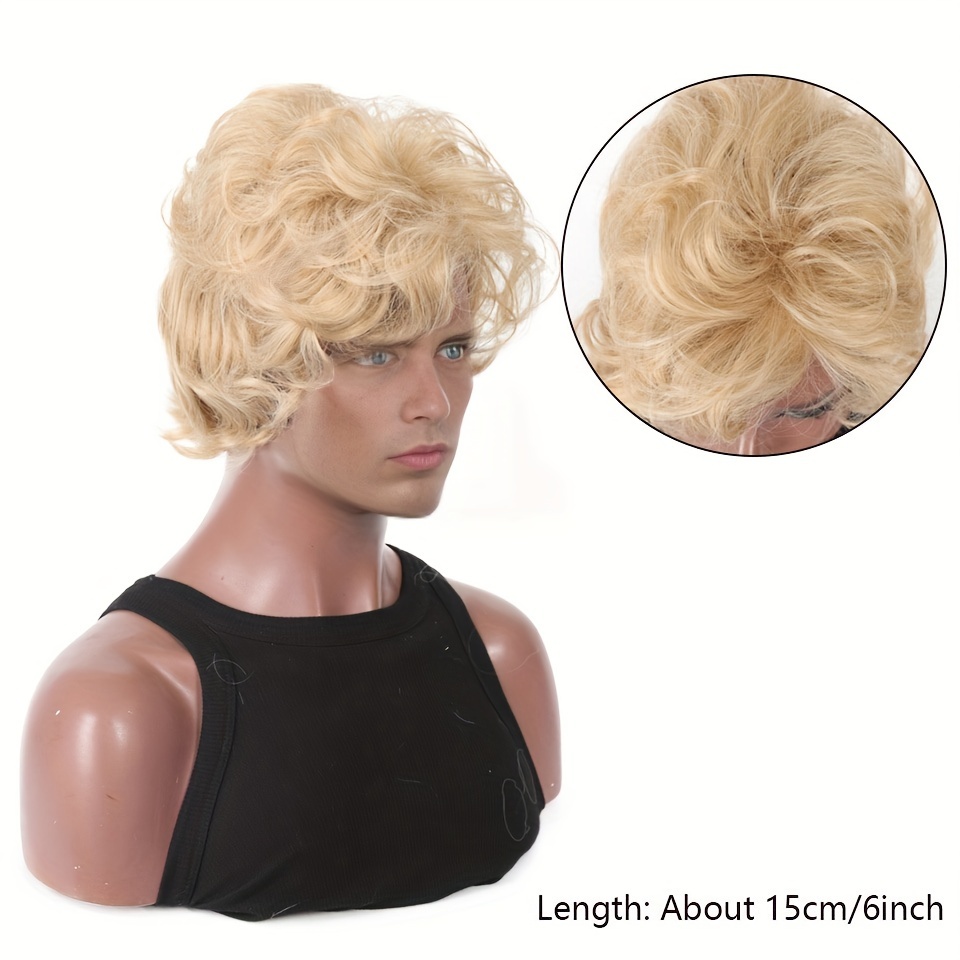Mens Blonde Wig Short Wavy Flu - Prop For Cosplay incelemesi ve fiyatı
